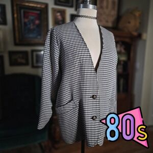 Vintage 80s Munli Burg Black White Houndstooth Blazer Jacket Women